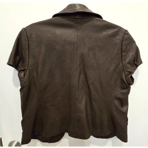 BCBGMAXAZRIA Women's Brown Leather Short Sleeve Tailored Blazer Jacket Large - Picture 5 of 14